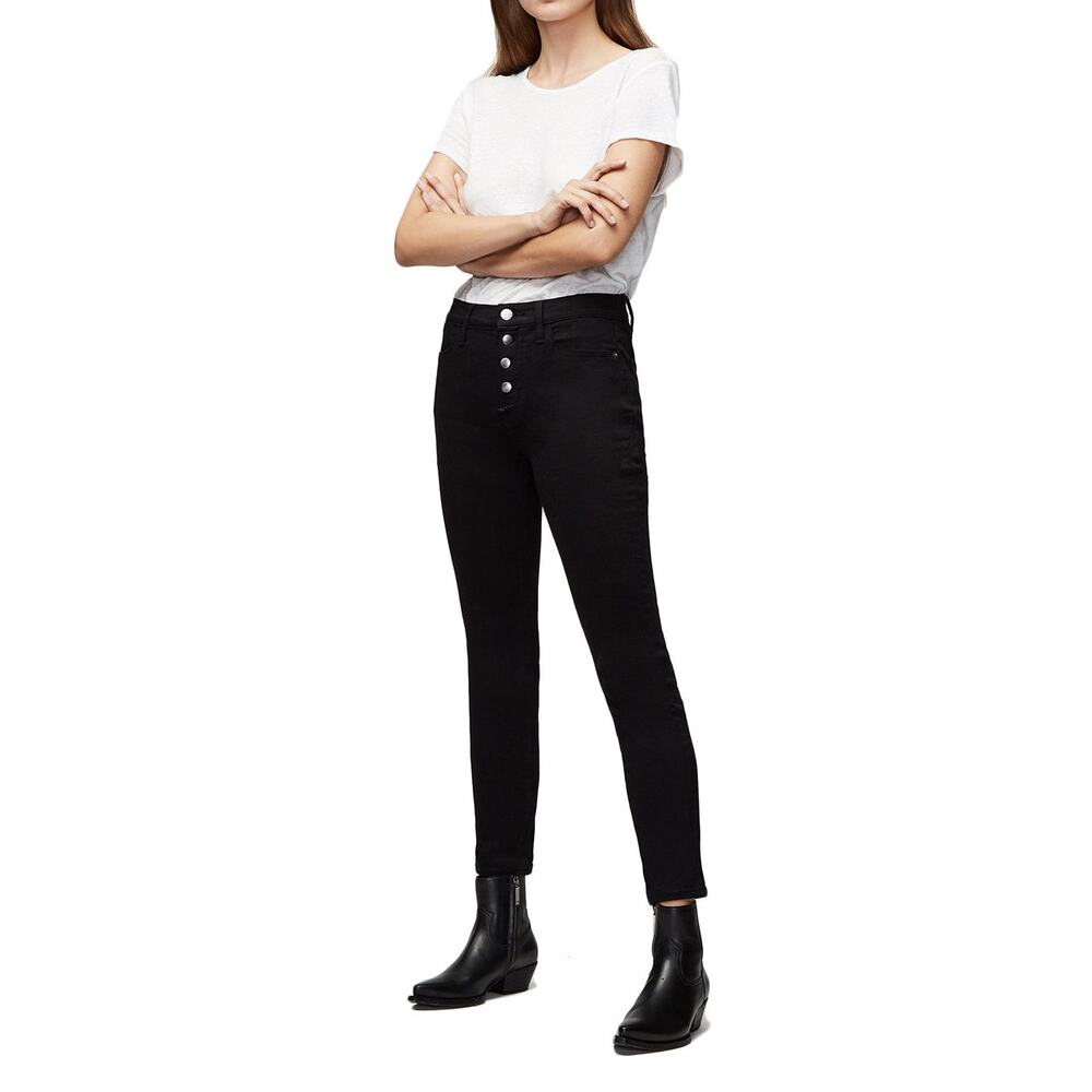 Frame Denim Noir Street Black Le High Waist Skinny Button Fly Jeans Size 28